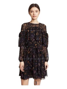 REBECCA MINKOFF Portia Floral Mini Dress, Long Sleeve, Size 6.